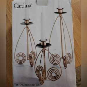 Cardinal brand 3 piece candleholders, new in box 11, 9 and 7 inches in height